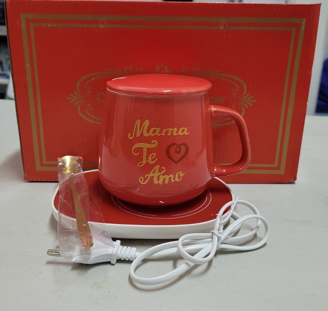 TAZA CON CALENTADOR ELECTRICO "MAMÁ TE AMO" + ENVIO GRATIS + PAGA EN CASA